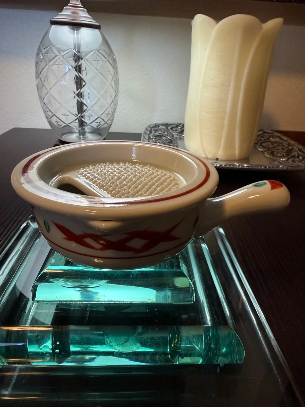 Japanese “tachi-kichi” Ceramic Grater Dish For Condiments Like Wasabi Or Ginger